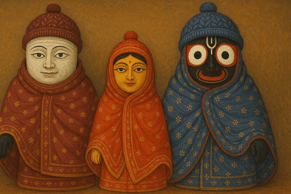 Odhana Sasthi winter clothing ritual for Jagannath, Balabhadra and Subhadra in Puri