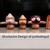 Handcrafted 4-inch neem wood Mohan Rupam Jagannath family (Jagannath, Balabhadra, Subhadra, Sudarsan Chakra), with Mahaprasadam and puja items, capturing the divine charm of Puri.