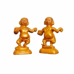 Rama Krishna Stone Murti, hand-carved and adorned with a golden hue, depicting Lord Rama and Lord Krishna.