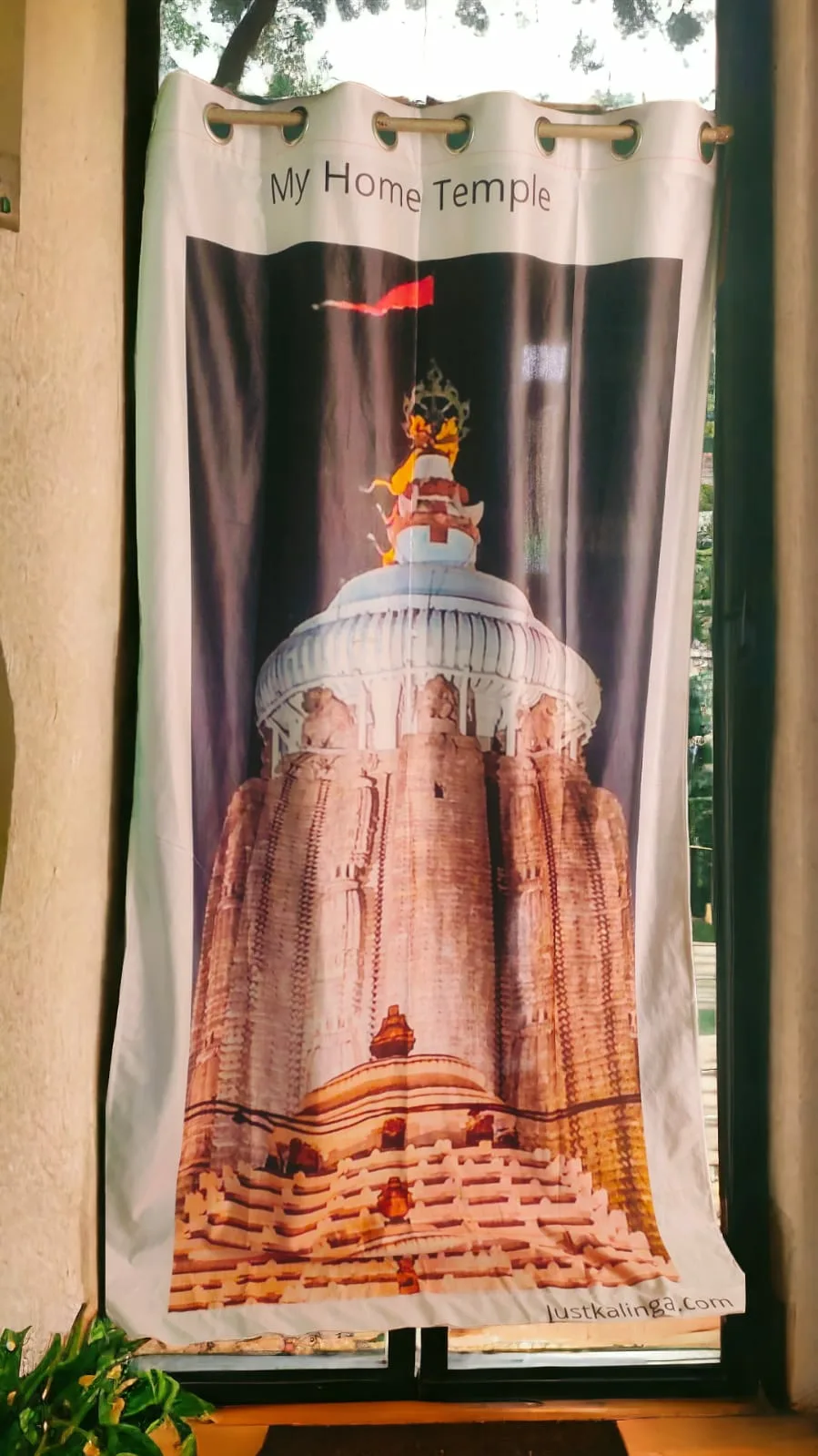 Embroidered textile door hanging featuring the image of Shri Mandir and sacred symbols, adding a touch of devotion to your home.