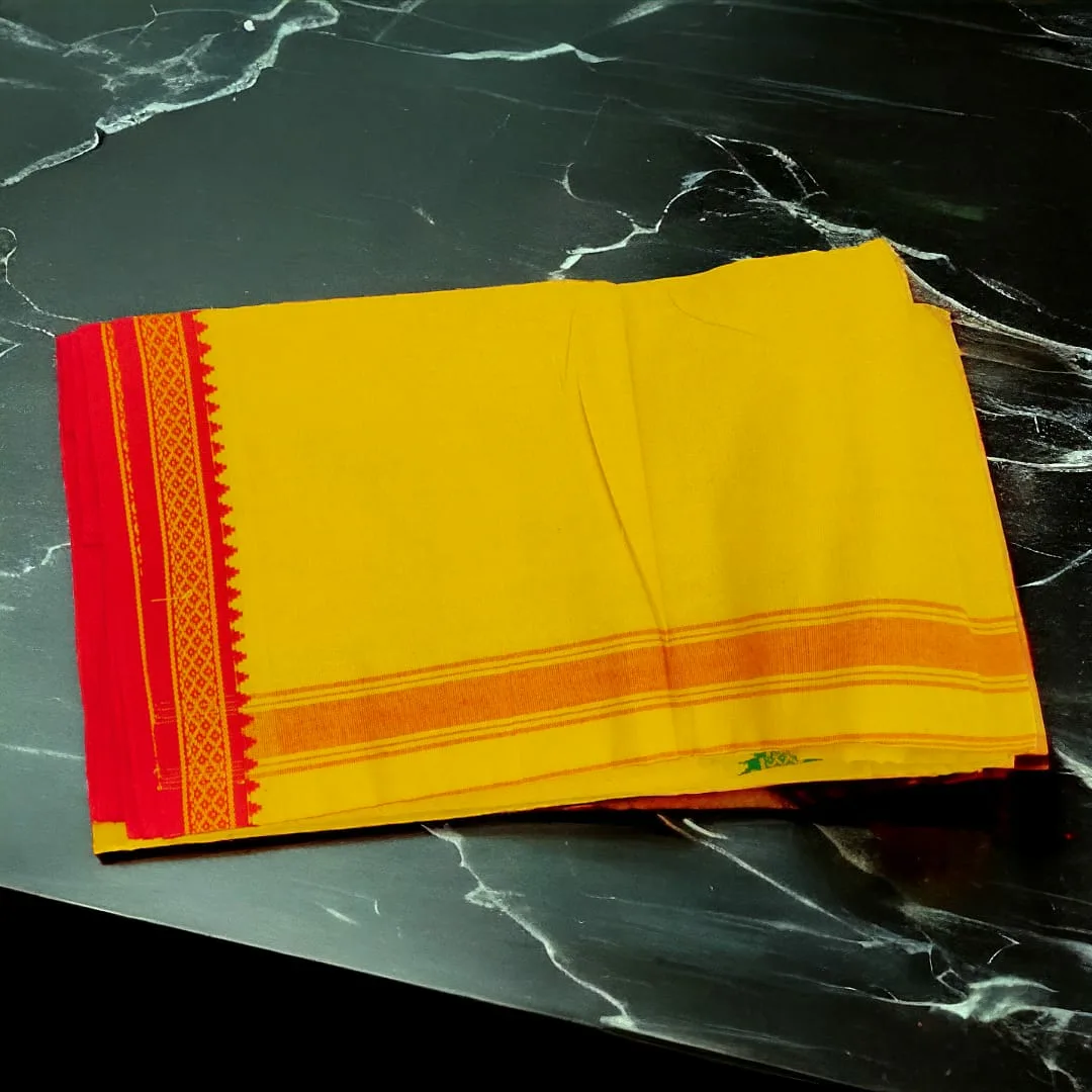 Traditional Indian attire for spiritual practices, featuring a Dhoti and Uttariya in auspicious colors.