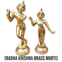 Radha Krishna brass murti set on a home altar, promoting peace, harmony, and strengthening devotion.