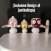 Sacred 8-inch hand-carved neem wood Jagannath family (Jagannath, Balabhadra, Subhadra, Sudarsan) with Nirmalya Mahaprasadam and puja items.