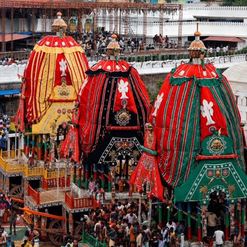 Mahaprabhu's chariots during Ratha Dakshina Moda in Puri